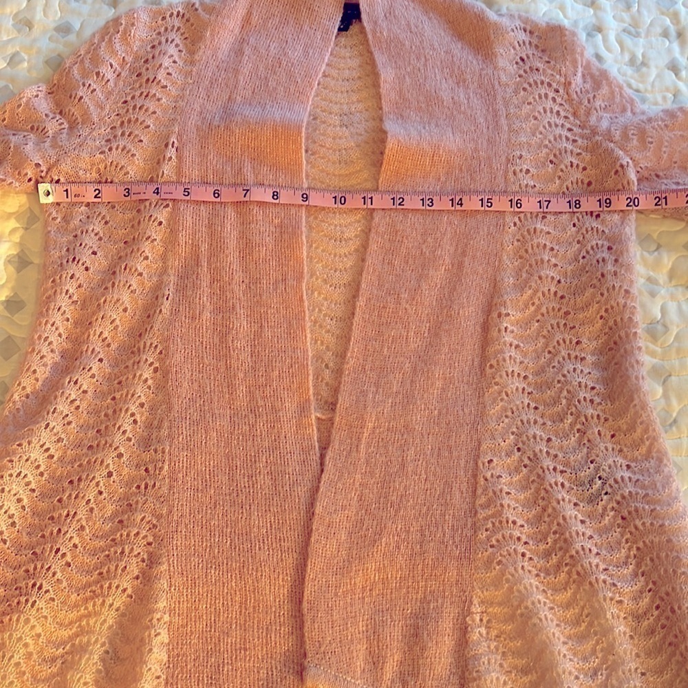 Fever Mohair Cardigan Open Front Loose Knit Soft Pink Petite Small - Picture 7 of 9